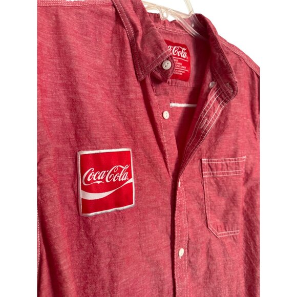 Coca- Cola Button Up Shirt Size Large Short Sleeve Red Pocket Men's Employee - Picture 6 of 7